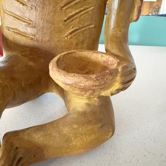 Mayan Aztec Pre Columbian Terracotta Statue Figure Seated Offering Bowl 16x10x8” - Picture 9 of 13